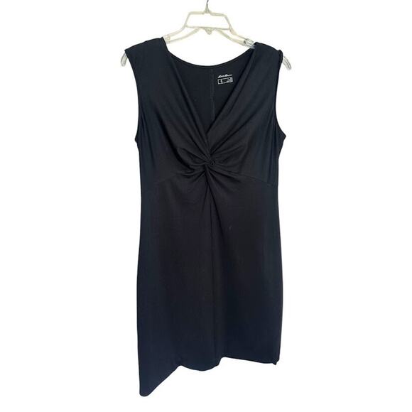Eddie Bauer Sleeveless V Neck Twist Front Black Dress Size Medium Minimalist - Picture 1 of 7